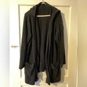Lucky Lotus Black Heathered Terry Cloth Hooded Cardigan w/ Pockets size 2XL